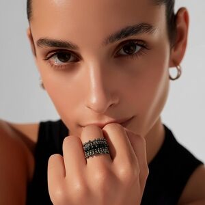 Elegant Black Beaded Women's Ring